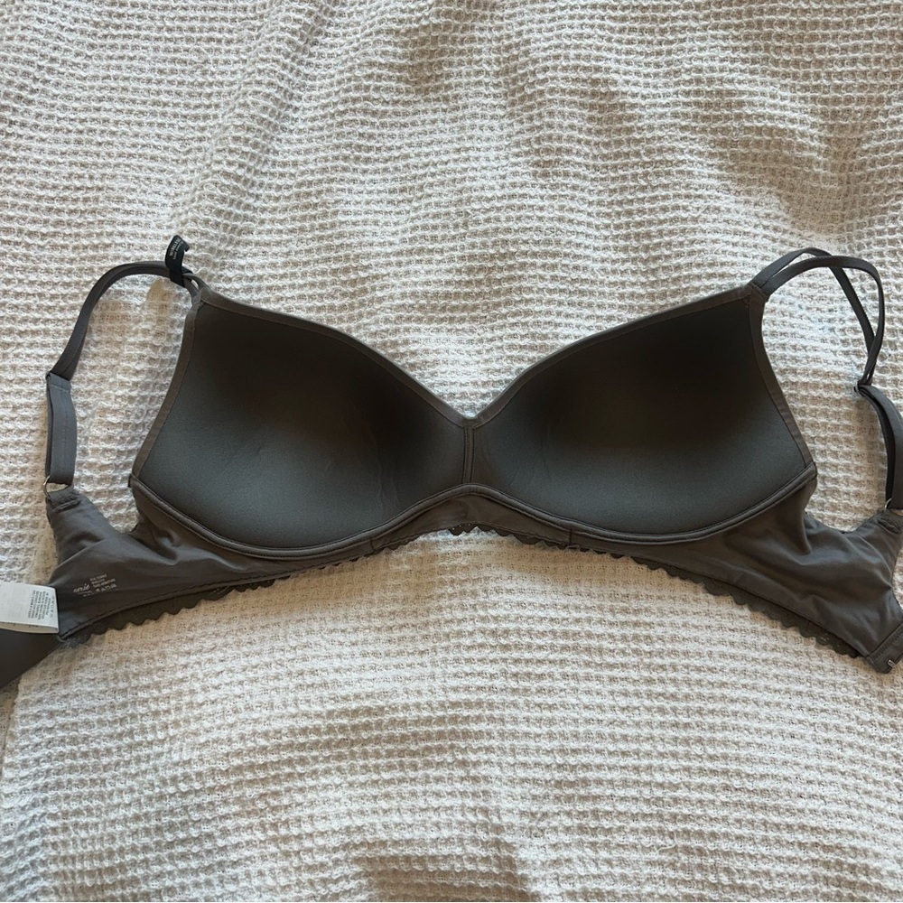 NWT AERIE Real Sunnie Wireless push up bra in grey size 32DD / 32E flower lace - Picture 6 of 9